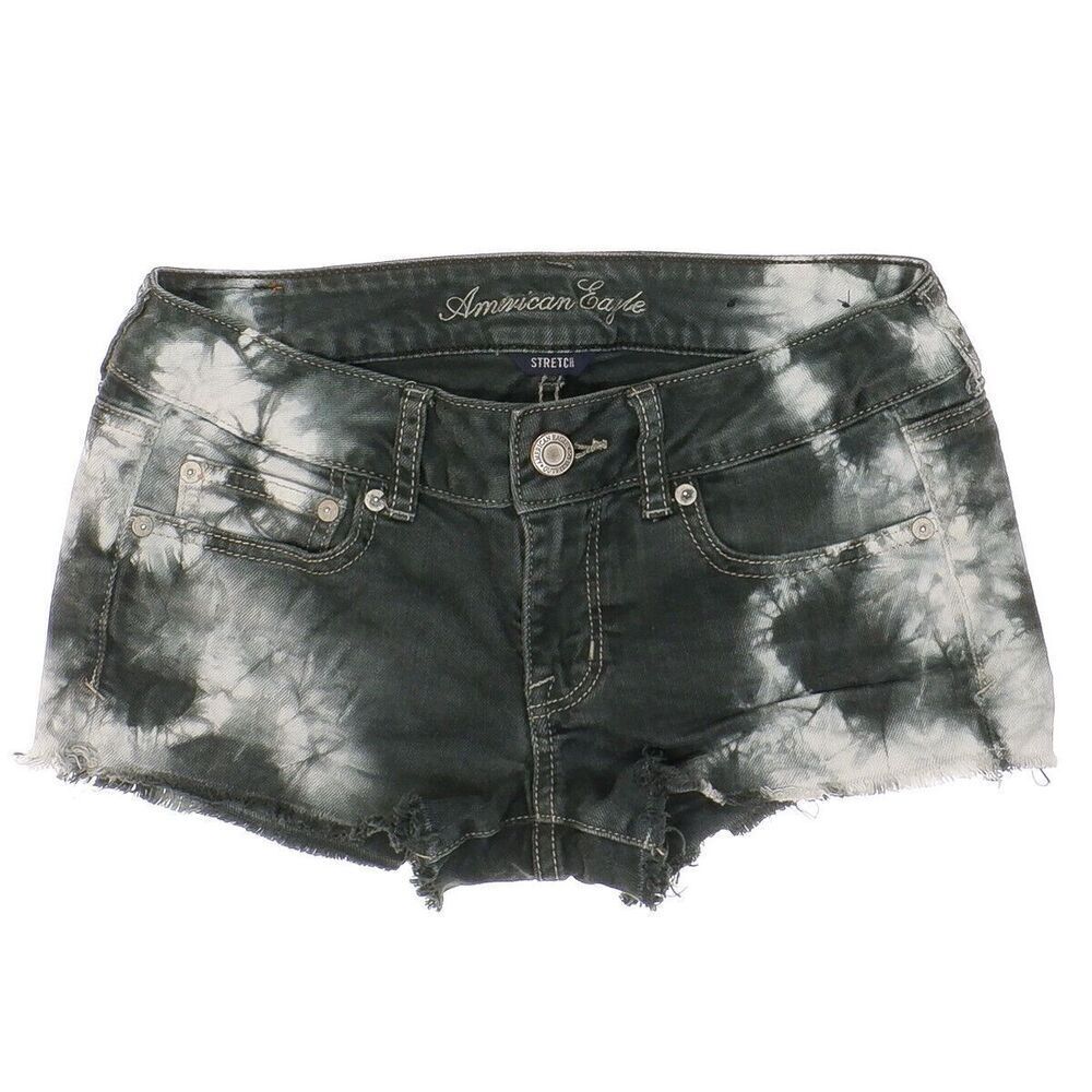 American Eagle Shorts Womens Size 2 Tie Dye Gray White Denim Raw Hem Stretch W27